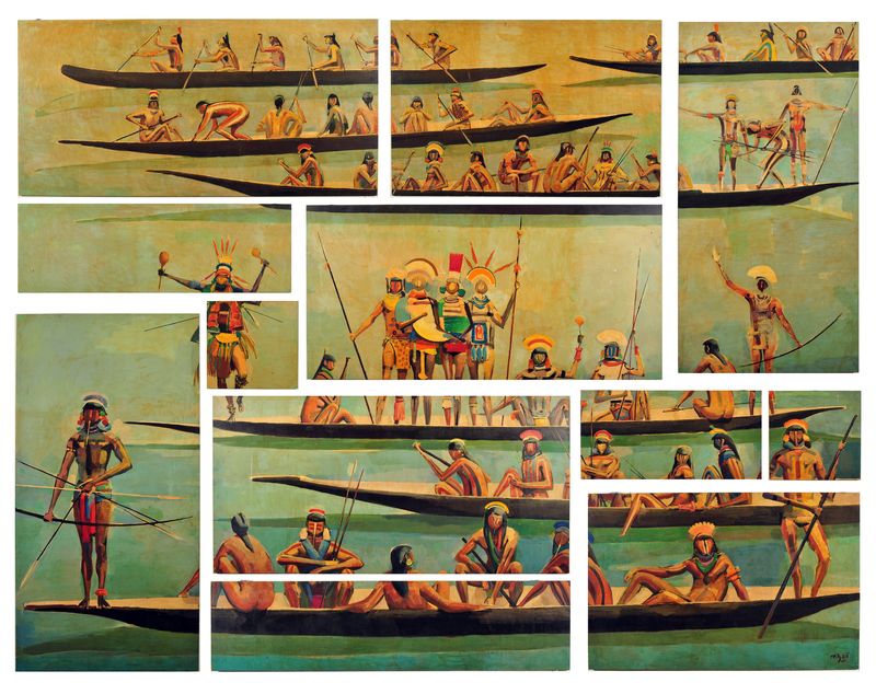 Coleção Banerj - brj-000402 - Carybé - Embarcações com Índios